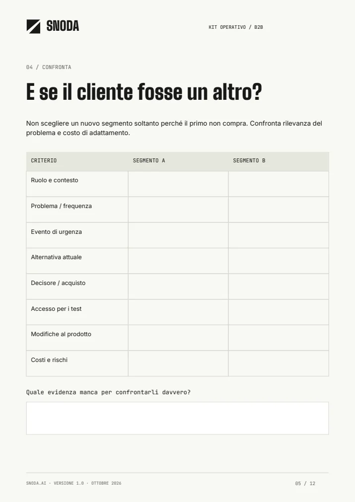 Anteprima della scheda per confrontare due segmenti